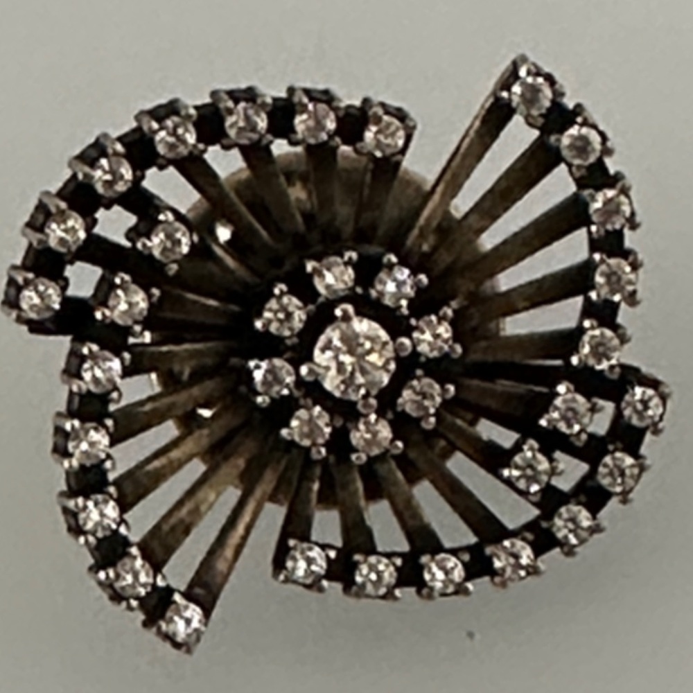 SAINT LAURENT authentic 100% Brooch - White Crystals Silver